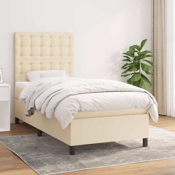 vidaXL Cama box spring con colch&oacute;n tela color crema 80x200 cm