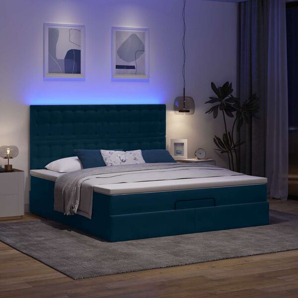 vidaXL Estructura de cama otomana colchones terciopelo azul oscuro