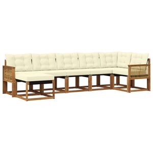vidaXL Conjunto de sof&aacute;s de exterior con coj&iacute;n 7 pcs Natural y Crema