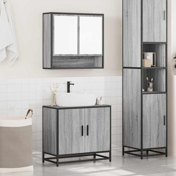vidaXL Set de muebles de baño 2 pzas madera contrachapada gris sonoma