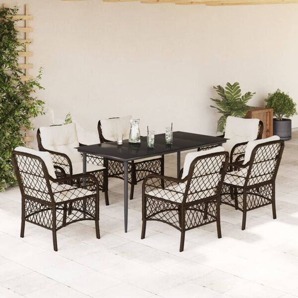 vidaXL Set comedor de jard&iacute;n 7 pzas con cojines rat&aacute;n sint&eacute;tico marr&oacute;n
