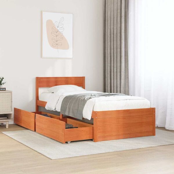 vidaXL Estructura de cama sin colch&oacute;n madera maciza marr&oacute;n 75x190 cm