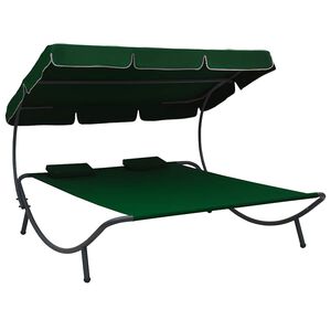 vidaXL Tumbona de jard&iacute;n con toldo y cojines verde