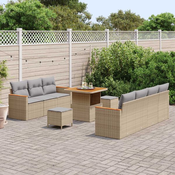 vidaXL Conjunto de sof&aacute;s de jard&iacute;n 10 pcs Beige rat&aacute;n sint&eacute;tico