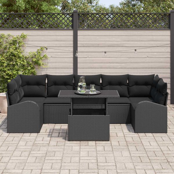 vidaXL Conjunto de sof&aacute; de jard&iacute;n 8 pcs Negro Rattan de Poli&eacute;ster