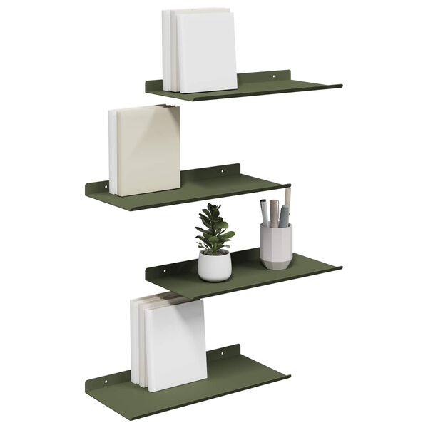 vidaXL Estante flotante 4 pcs Verde Oliva 40 x 18 x 2,5 cm Acero