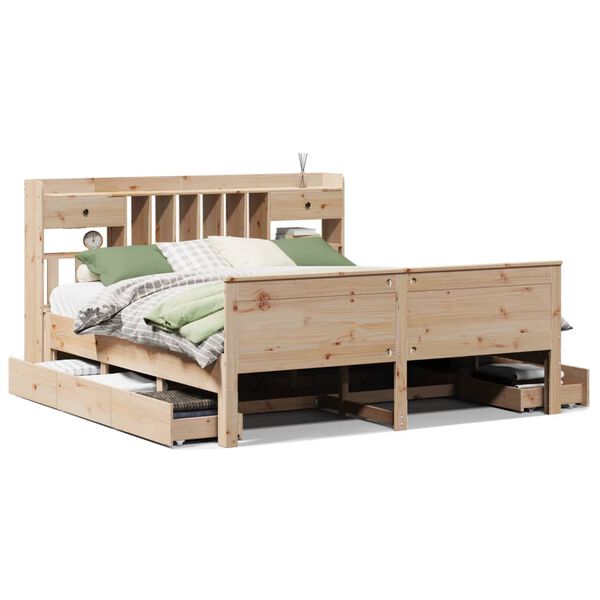 vidaXL Cama con estantería sin colchón madera maciza de pino 180x200cm