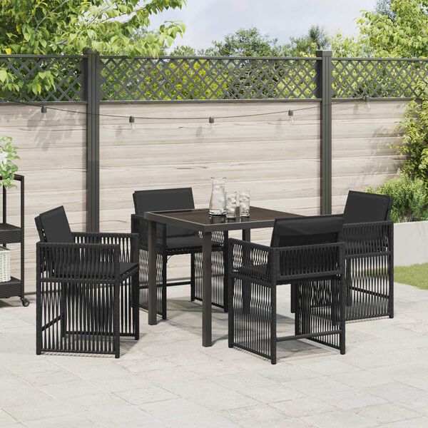 vidaXL Conjunto de Comedor de Jard&iacute;n 5 pcs Negro rat&aacute;n sint&eacute;tico