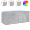 vidaXL Mueble de TV de pared con luces LED gris hormig&oacute;n 100x35x41 cm