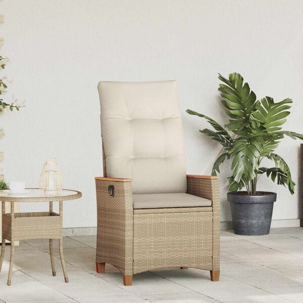 vidaXL Silla de jard&iacute;n reclinable Beige y Crema 64 x 57,5 x 112 cm