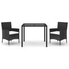vidaXL Set comedor de jard&iacute;n 3 pzas con cojines rat&aacute;n sint&eacute;tico negro