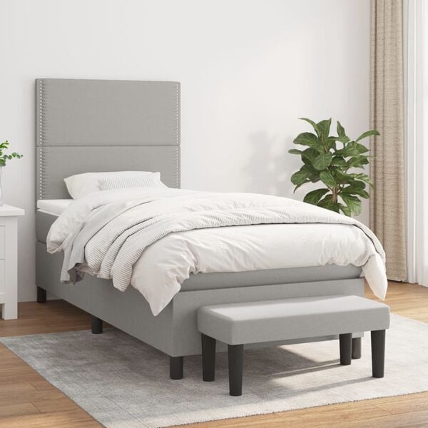 vidaXL Cama box spring con colch&oacute;n tela gris claro 100x200 cm