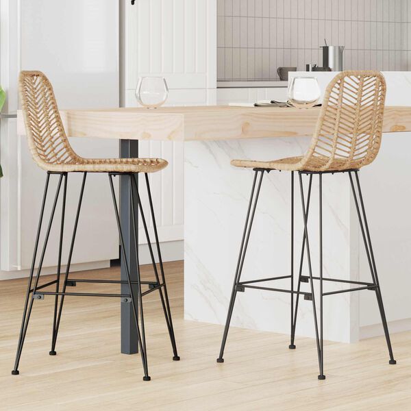 vidaXL Silla de Bar 2 pcs Natural 44,5 x 53 x 111 cm Ratan e Hierro