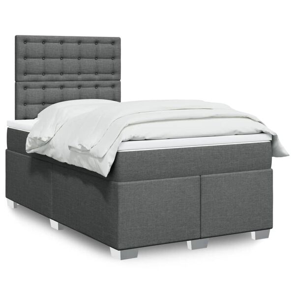 vidaXL Cama box spring con colch&oacute;n tela gris oscuro 120x200 cm