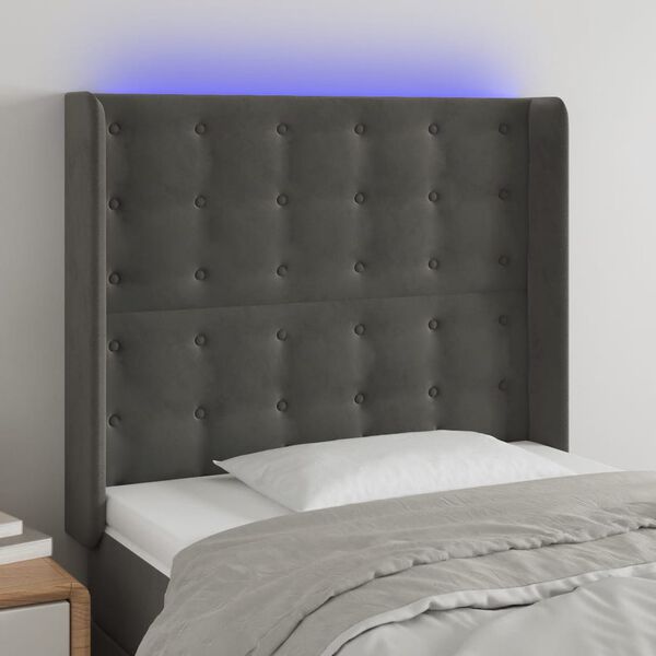 vidaXL Cabecero con LED de terciopelo gris oscuro 103x16x118/128 cm