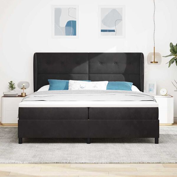 vidaXL Cama tipo Box Spring con colch&oacute;n Negro 200 x 200 cm Terciopelo
