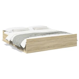 vidaXL Cama con cajones madera ingenier&iacute;a roble Sonoma 200x200 cm