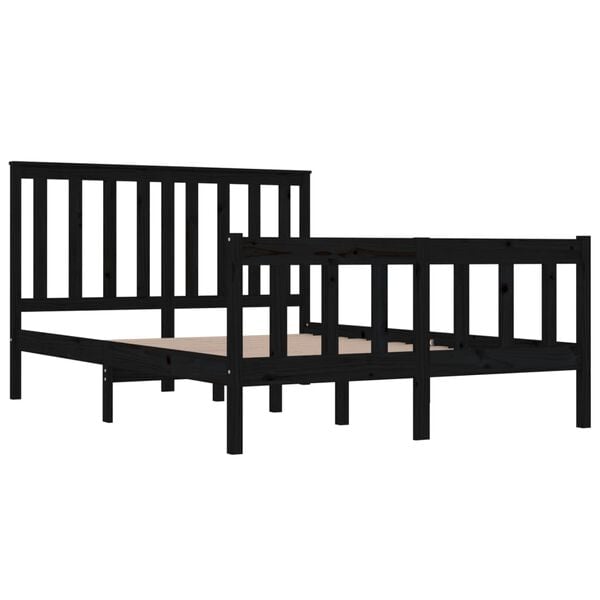 vidaXL Estructura de cama doble sin colch&oacute;n madera maciza negro