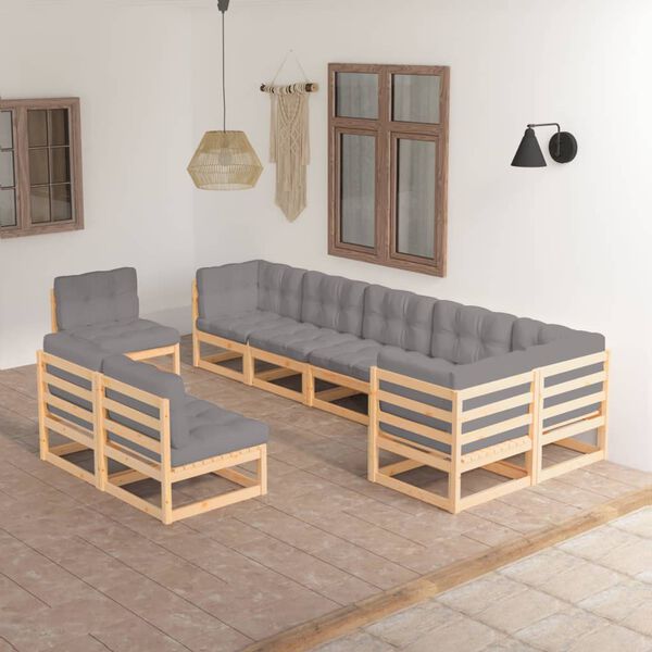 vidaXL Juego de muebles de jard&iacute;n 9 pzas y cojines madera maciza pino