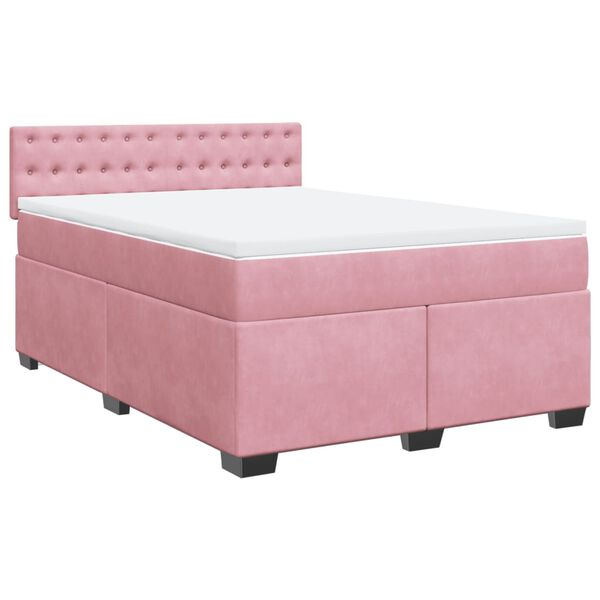 vidaXL Cama box spring con colch&oacute;n terciopelo rosa 160x200 cm