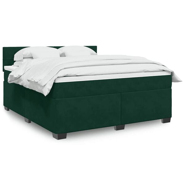 vidaXL Cama box spring con colch&oacute;n terciopelo verde oscuro 180x200 cm