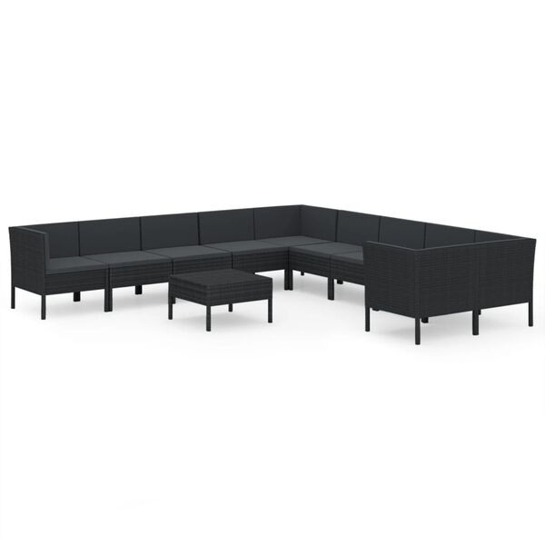 vidaXL Set de muebles de jard&iacute;n 11 pzas cojines rat&aacute;n sint&eacute;tico negro