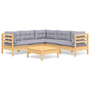 vidaXL Juego de muebles de jard&iacute;n 6 pzas y cojines madera maciza pino