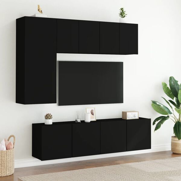 vidaXL Muebles de TV de pared 5 piezas madera de ingenier&iacute;a negro
