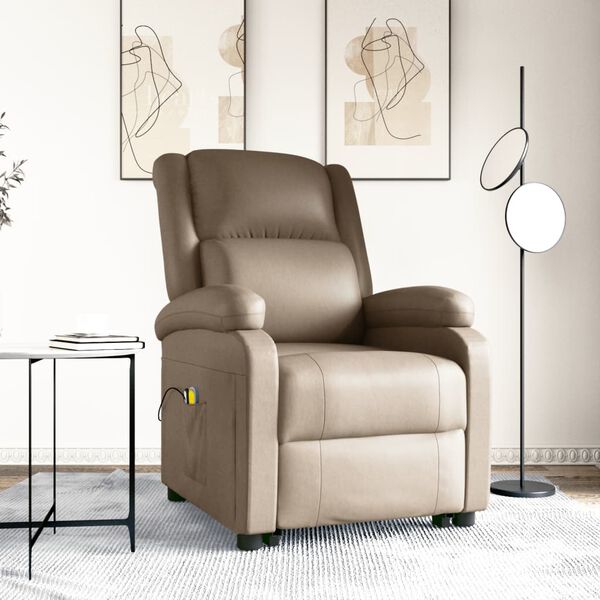 vidaXL Sill&oacute;n de masaje elevable cuero sint&eacute;tico color capuchino