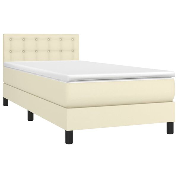 vidaXL Cama box spring y colch&oacute;n LED cuero sint&eacute;tico crema 90x200 cm