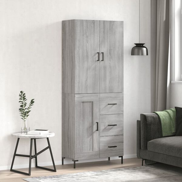 vidaXL Aparador alto madera contrachapada gris sonoma 69,5x34x180 cm