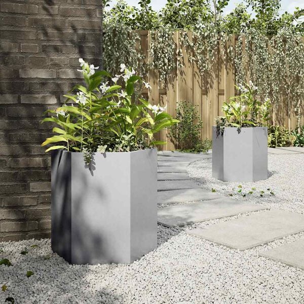 vidaXL Jardineras hexagonales 2 uds acero inoxidable 46x40x45 cm