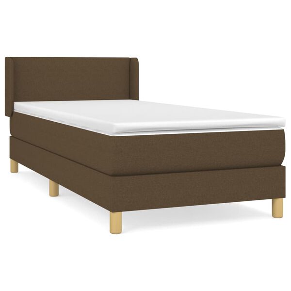 vidaXL Cama box spring con colch&oacute;n tela marr&oacute;n oscuro 90x190 cm
