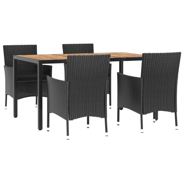 vidaXL Set de muebles jard&iacute;n 5 pzas con cojines rat&aacute;n sint&eacute;tico negro