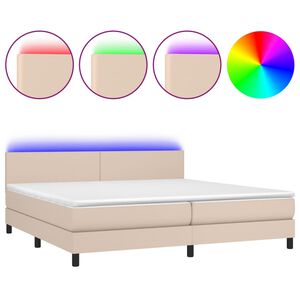 vidaXL Cama box spring colch&oacute;n LED cuero sint&eacute;tico capuchino 200x200cm