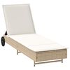 vidaXL Tumbona con ruedas y coj&iacute;n rat&aacute;n sint&eacute;tico beige
