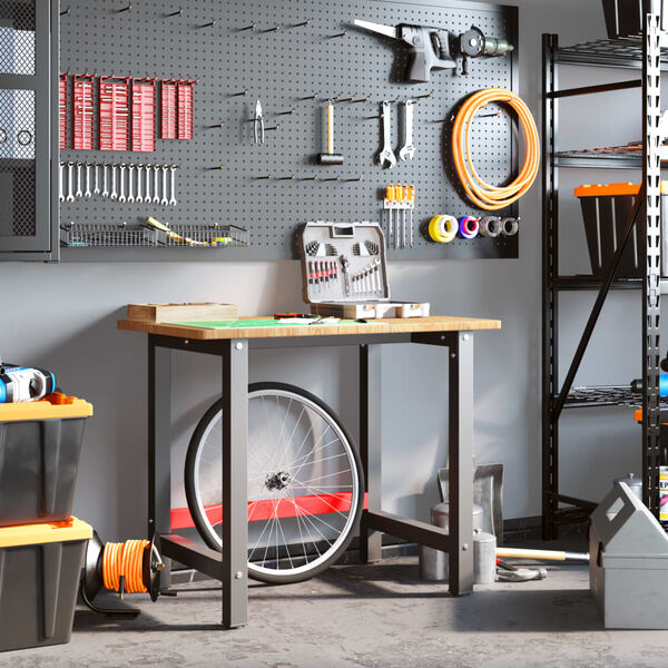 vidaXL Banco de trabajo rectangular madera maciza roble 100x60x81,5 cm