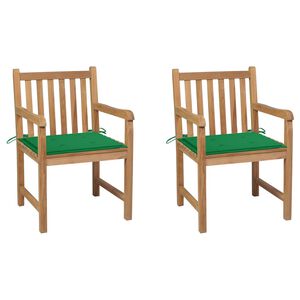 vidaXL Sillas de jard&iacute;n 2 uds madera maciza de teca con cojines verdes