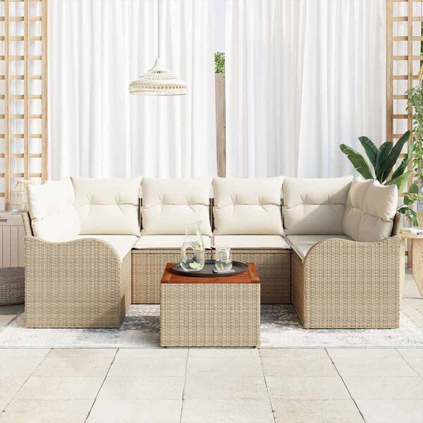 vidaXL Conjunto de sof&aacute;s de jard&iacute;n 7 pcs Beige rat&aacute;n sint&eacute;tico