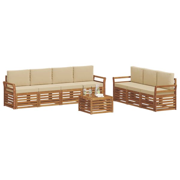 vidaXL Juegos de sof&aacute;s 8 pcs Natural y Beige Madera de Acacia S&oacute;lida