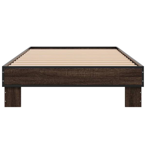 vidaXL Estructura cama madera ingenier&iacute;a metal roble marr&oacute;n 90x200 cm