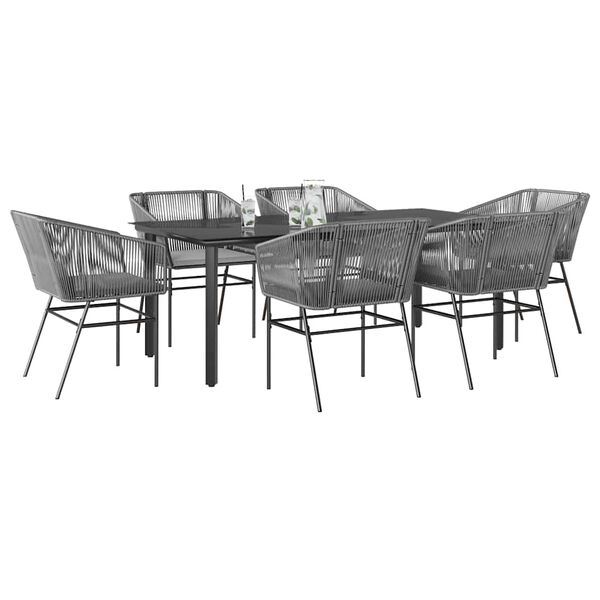 vidaXL Juego comedor jardín 7 pzas cojines ratán sintético vidrio gris