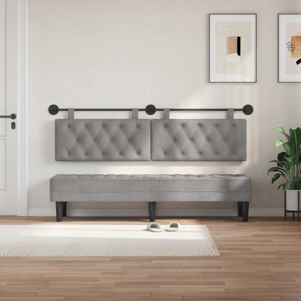 vidaXL Cabecera Colgante Gris Claro 190 x 55 x 7 cm Terciopelo