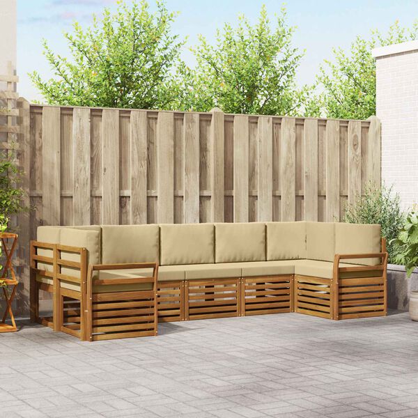 vidaXL Juegos de sof&aacute;s 7 pcs Natural y Beige Madera de Acacia S&oacute;lida