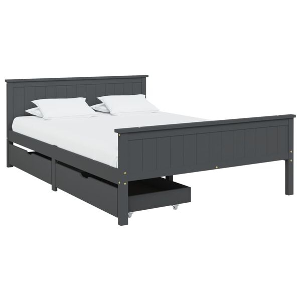 vidaXL Estructura de cama 2 cajones madera pino gris oscuro 140x200 cm