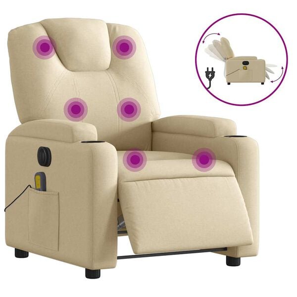vidaXL Sillón reclinable de masaje eléctrico tela color crema