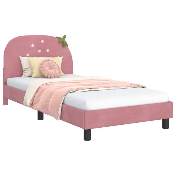 vidaXL Cama para ni&ntilde;os con cabecero Rosa 90 x 190 cm Terciopelo