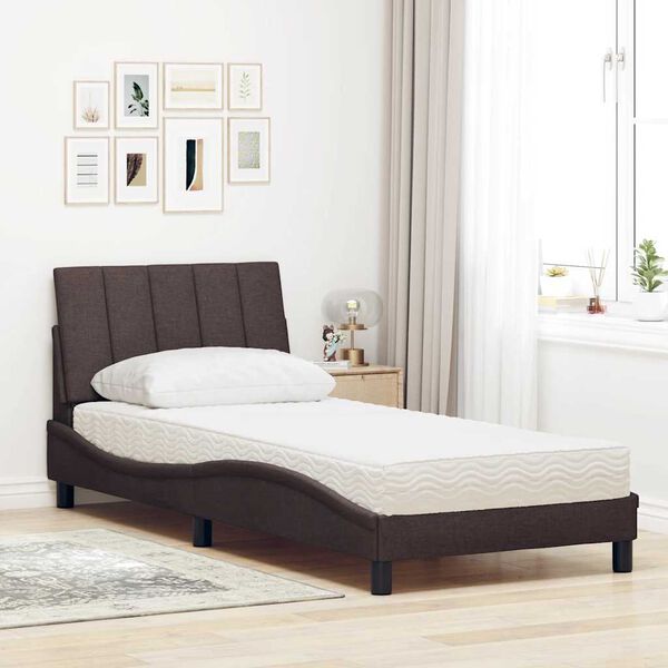 vidaXL Cama con colch&oacute;n Hanko tela marr&oacute;n oscuro 90x200 cm