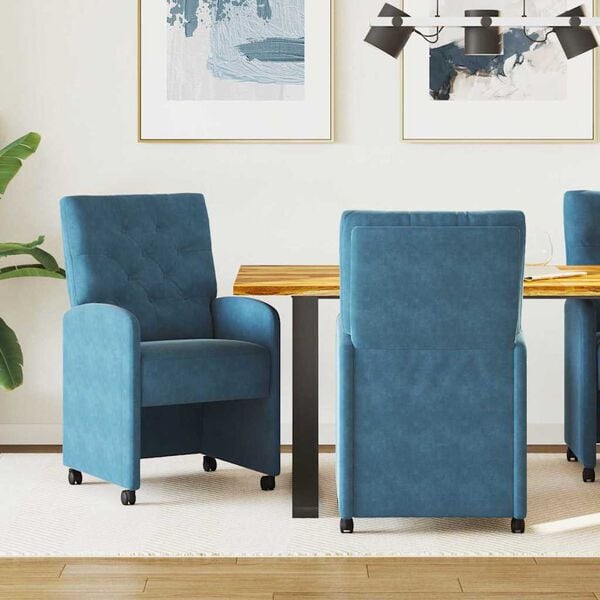 vidaXL Sillas de Comedor con Ruedas 2 pcs Azul 58 x 67 x 97 cm