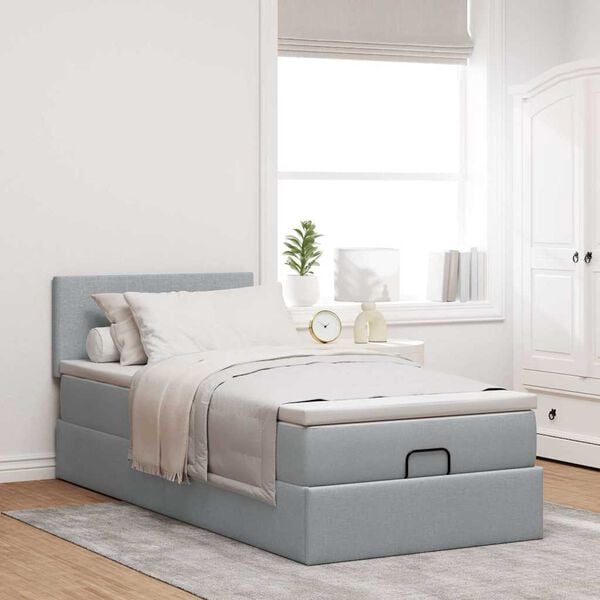 vidaXL Estructura de cama otomana con colch&oacute;n tela gris claro 90x190cm